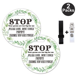 Do Not Touch Greenery Stop No Touching Baby Car Seat or Stroller Tag, 2 Pack Baby Safety Signs Tags for Newborn Stroller Backpack (5 Inches)