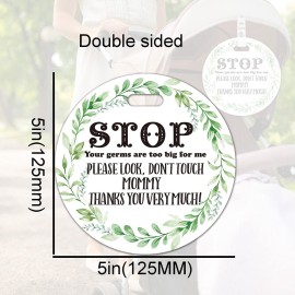 Do Not Touch Greenery Stop No Touching Baby Car Seat or Stroller Tag, 2 Pack Baby Safety Signs Tags for Newborn Stroller Backpack (5 Inches)