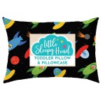 Little Sleepy Head Toddler Pillow with Pillowcase 13x18 - Kids Pillow for Sleeping - Better Neck Support Ergonomic Pillow and Toddler Pillowcase - Best Pillows for Kids (Space \'N Rockets)