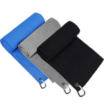 Symypy 3 Pack Golf Towels with Clip, Microfiber Waffle Pattern, Tri-fold 16\'\'x16\'\' (Black/Gray/Blue)
