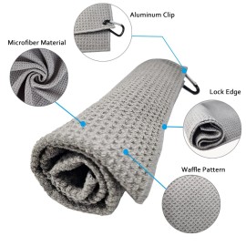 Symypy 3 Pack Golf Towels with Clip, Microfiber Waffle Pattern, Tri-fold 16\'\'x16\'\' (Black/Gray/Blue)