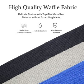 Symypy 3 Pack Golf Towels with Clip, Microfiber Waffle Pattern, Tri-fold 16\'\'x16\'\' (Black/Gray/Blue)