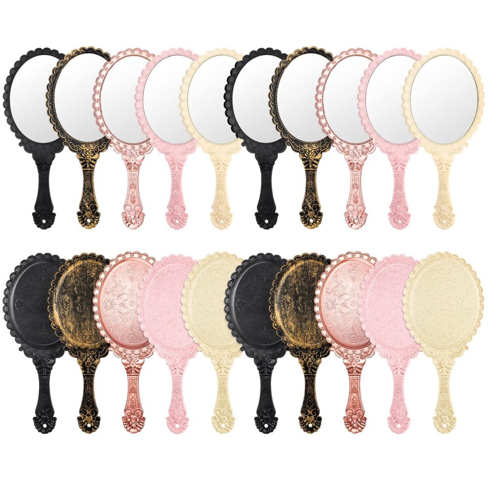 20 Pcs Vintage Handheld Mirrors, 9.8 l x 4.5 W Portable Hand Held Embossed Flower Retro Compact Mirror with Handle for Women Face Makeup Travel Mothers Day Gift(Multicolor)