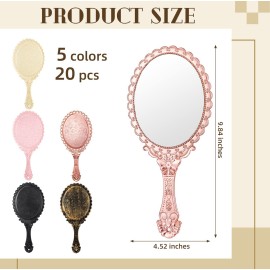 20 Pcs Vintage Handheld Mirrors, 9.8 l x 4.5 W Portable Hand Held Embossed Flower Retro Compact Mirror with Handle for Women Face Makeup Travel Mothers Day Gift(Multicolor)