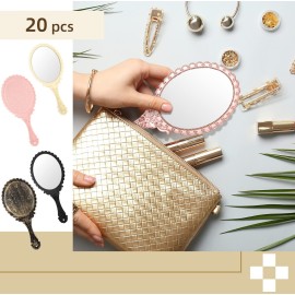 20 Pcs Vintage Handheld Mirrors, 9.8 l x 4.5 W Portable Hand Held Embossed Flower Retro Compact Mirror with Handle for Women Face Makeup Travel Mothers Day Gift(Multicolor)