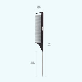 KISS Colors & Care Professional Pin Tail Parting Comb for Sectioning, Teasing, Detangling, Grooming, General Styling - Anti Static & Heat Resistant For All Hair Types Black