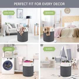 BOSROTY Large Laundry Hamper Basket for Girls Boys Kids 65L, Tall Nursery Hamper with Handles, Woven Blanket Basket for Storage Toys Clothes Towels, 16x 20, White & Black