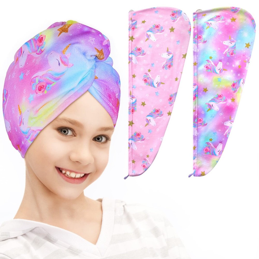 FIOBEE Microfiber Hair Towel Wrap for Kids Rapid Drying Turbans for Wet Hair with Button Women & Girls Long, Curly Hair Pack of 2, Pink FIOBEE Microfiber Hair Towel Wrap for Kids Rapid Drying Turbans for Wet Hair with Button Women & Girls Long, Curly Hair Pack of 2, Pink
