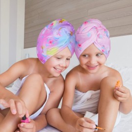 FIOBEE Microfiber Hair Towel Wrap for Kids Rapid Drying Turbans for Wet Hair with Button Women & Girls Long, Curly Hair Pack of 2, Pink FIOBEE Microfiber Hair Towel Wrap for Kids Rapid Drying Turbans for Wet Hair with Button Women & Girls Long, Curly Hair Pack of 2, Pink