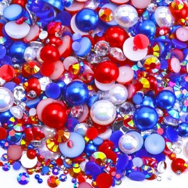 Briskbloom 60g Mix Flatback Pearls and Flatback Rhinestones for Crafts, 2mm-10mm Pearl Rhinestones for Nails Face Art Tumblers, Jelly Rhinestones and Half Pearls, with Tweezers Wax Pen, White|Red|Blue Briskbloom 60g Mix Flatback Pearls and Flatback Rhinestones for Crafts, 2mm-10mm Pearl Rhinestones for Nails Face Art Tumblers, Jelly Rhinestones and Half Pearls, with Tweezers Wax Pen, White|Red|Blue