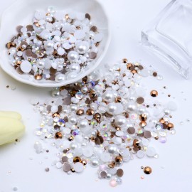 Briskbloom 60g Mix Flatback Pearls and Rhinestones for Crafts, 3620PCS Pearl Rhinestones for Nails Face Art Tumblers, Half Pearls, with Tweezers Wax Pen, Brown White Briskbloom 60g Mix Flatback Pearls and Rhinestones for Crafts, 3620PCS Pearl Rhinestones for Nails Face Art Tumblers, Half Pearls, with Tweezers Wax Pen, Brown White