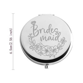 Zuo Bao Bride to Be Gift Bridesmaid Mirror Compact Mirror Silver Round 2.56 Diameter x 0.51 Thick Handheld