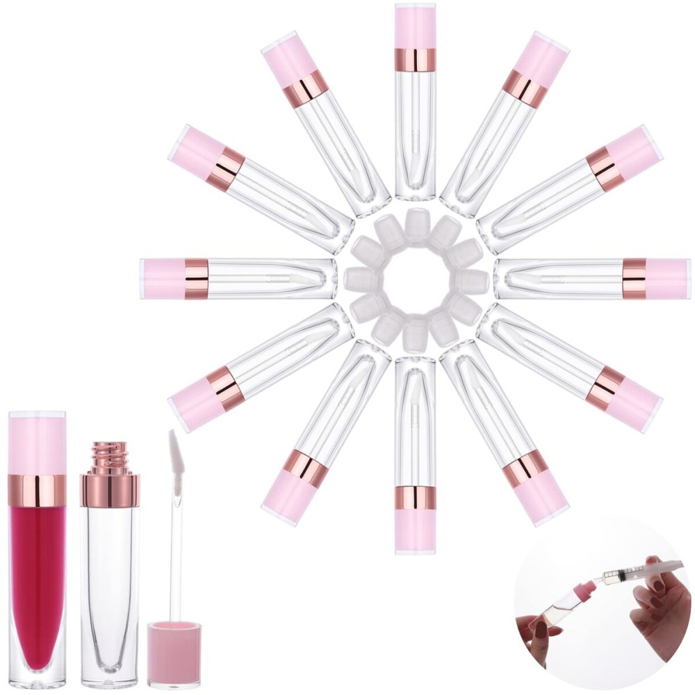 YITOU 12Pcs Refillable Empty Lip Gloss Tubes with Wand Applicator, 8ml Lip Balm Containers with Stopper Lip Glaze Bottle Lip Gloss Making Kit for DIY Lipgloss Lipstick Samples Pink-Update