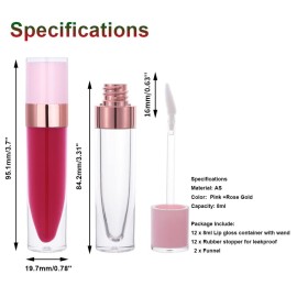 YITOU 12Pcs Refillable Empty Lip Gloss Tubes with Wand Applicator, 8ml Lip Balm Containers with Stopper Lip Glaze Bottle Lip Gloss Making Kit for DIY Lipgloss Lipstick Samples Pink-Update