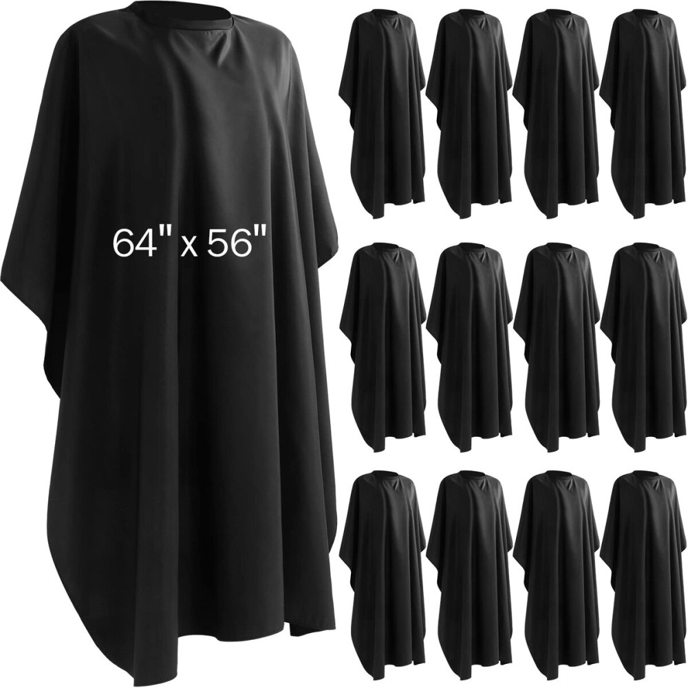 12Pcs Barber Cape 64 x 56\'\' Large Waterproof Hair Cutting Salon Cape Adjustable Snaps for Hair Dye Salon Stylist Supplies(Black)