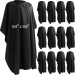 12Pcs Barber Cape 64 x 56\'\' Large Waterproof Hair Cutting Salon Cape Adjustable Snaps for Hair Dye Salon Stylist Supplies(Black)