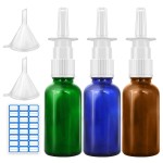 Cupohus Nasal Spray Bottle, 3 Pcs 30ML/1oz Amber,Cobalt Blue,Green Glass Refillable Fine Mist Sprayers Atomizers, Travel Sized, Empty Nasal Sprayer with Funnels and Labels