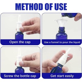 Cupohus Nasal Spray Bottle, 3 Pcs 30ML/1oz Amber,Cobalt Blue,Green Glass Refillable Fine Mist Sprayers Atomizers, Travel Sized, Empty Nasal Sprayer with Funnels and Labels