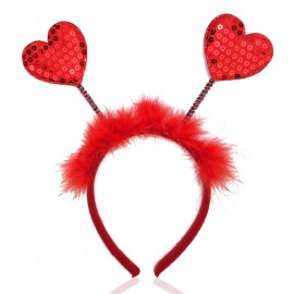 Heart Headband Valentine\'s Day Headband Valentines Day Head Boppers Valentine Ears Red Heart Headband Vday Headband Valentines Day Accessories for Cupid Costume Valentines Day Costume