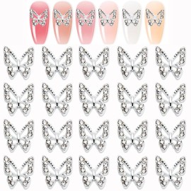 Kachimoo Silver Butterfly Nail Charms - 20pcs DIY Craft Nail Art Accessories