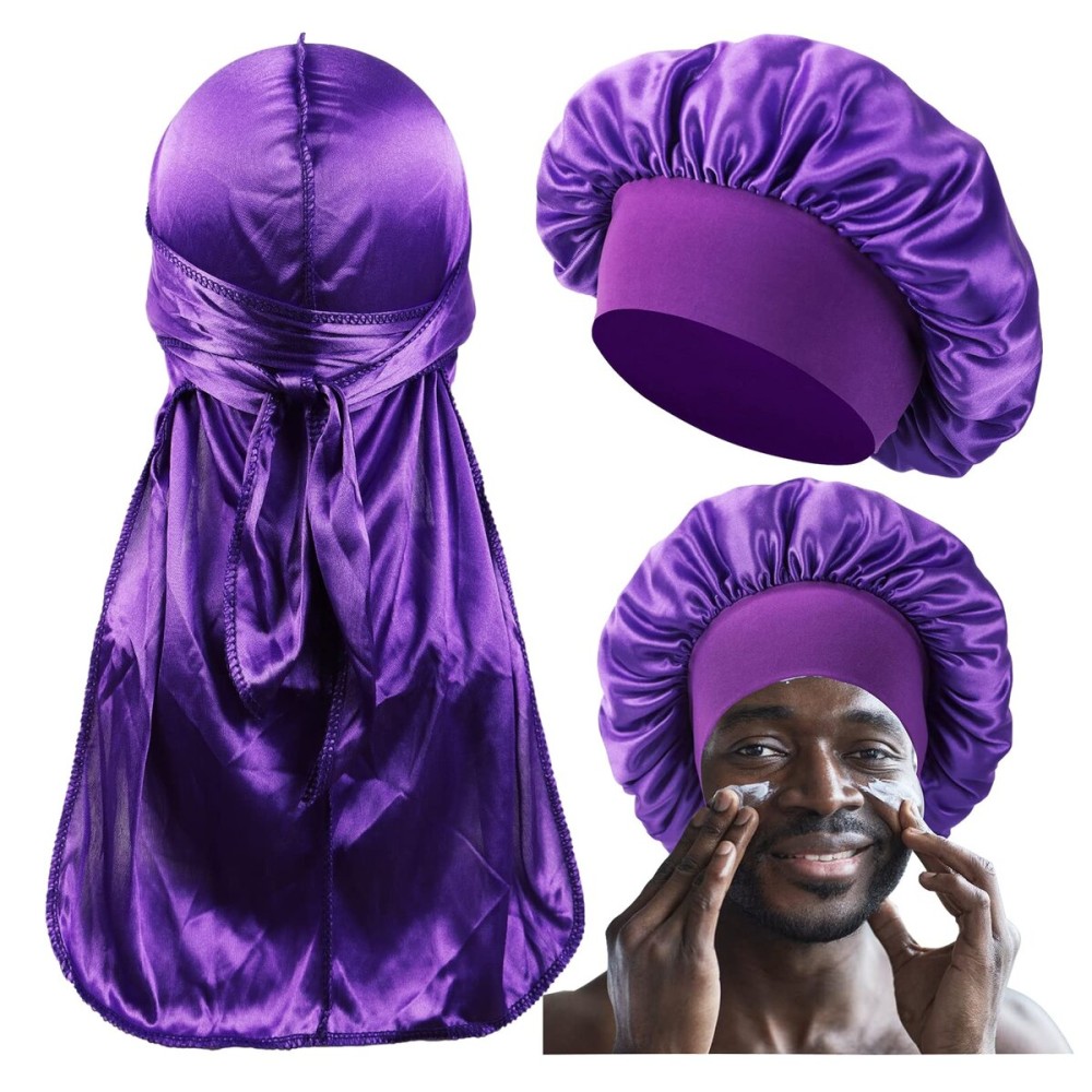 2 PCS Bonnet for Men,Silk Hair Bonnet for Sleeping Women,Matching Bonnets and Durag Set