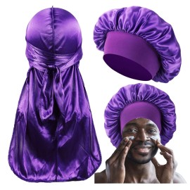 2 PCS Bonnet for Men,Silk Hair Bonnet for Sleeping Women,Matching Bonnets and Durag Set
