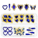 24pcs Blue Nail Rhinestones Luxury Nail Charms Sapphire Heart Charms for Nails 3D Big Royal Blue Nail Gems Crystals Diamonds Jewelry Stones Alloy Nail Art Studs Nail Art Decor for Arylic Nails Crafts