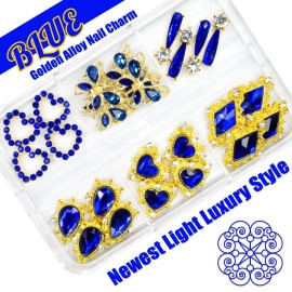 24pcs Blue Nail Rhinestones Luxury Nail Charms Sapphire Heart Charms for Nails 3D Big Royal Blue Nail Gems Crystals Diamonds Jewelry Stones Alloy Nail Art Studs Nail Art Decor for Arylic Nails Crafts