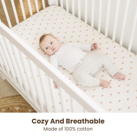 Konssy Muslin Crib Sheets for Boys, Soft Cotton Neutral Baby Sheets for Standard Crib Mattress 2 Pack, 52x28 (Camel, Sun)