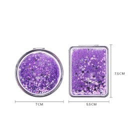 mollensiuer 2Pcs Folding Double-Sided Mirror Glitter Small Mirror Folding Handheld Pocket Mirror Portable Travel Pocket Makeup Mirror for Pockets, Bags and Travel, Purple