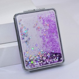 mollensiuer 2Pcs Folding Double-Sided Mirror Glitter Small Mirror Folding Handheld Pocket Mirror Portable Travel Pocket Makeup Mirror for Pockets, Bags and Travel, Purple