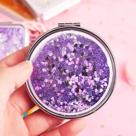 mollensiuer 2Pcs Folding Double-Sided Mirror Glitter Small Mirror Folding Handheld Pocket Mirror Portable Travel Pocket Makeup Mirror for Pockets, Bags and Travel, Purple