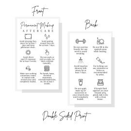 Permanent Makeup PMU aftercare Instructions Minimalist | 50 pk 2 x 3.5 business cards Makeup Artist Tattoo Microblading, Lip Blushing, Eyeliner Client Cards How To Care for White and black Simple