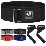SPORIA Self-Locking Weight Lifting Belt for Men & Women | Lifting Straps Included | Adjustable Weightlifting belt Gym Belt | 4 inch Back Support Powerlifting Belt | Workout Belt | Olympic Weight Belt