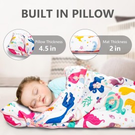 Primlect Thickened Toddler Nap Mat with Removable Pillow and Minky Blanket, Extra Large 55\'\'x35\'\' Sleeping Bag, Washable, Roll up, Perfect for Daycare, Preschool, Kindergarten, Boys and Girls Mermaid