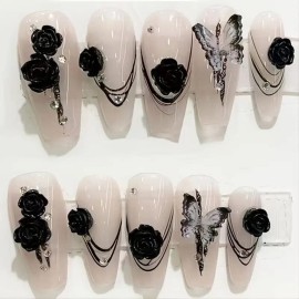 1 Box White Black 3D Nail Decoration Flower Flat Back Lace Pattern Elegant Butterfly Charms Glitter Roses with Clear Rhinestones Pearl Beads Size Mix Set 1 Box White Black 3D Nail Decoration Flower Flat Back Lace Pattern Elegant Butterfly Charms Glitter Roses with Clear Rhinestones Pearl Beads Size Mix Set