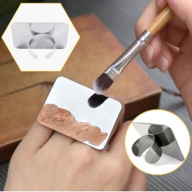 HLLMX 1 PCS Nail Art Palette Nail Art Palette Stainless Steel Cosmetic Makeup Palette Mini Nail Art Cosmetic Ring Palette DIY Art Design Paint Color Mixing Palette Metal Tool