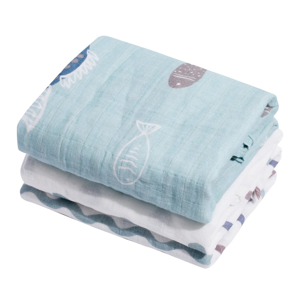 ONLYCUBBYA Muslin Baby Quilt 100% Cotton Newborn Blanket 47 X 47 2 Layers Muslin Swaddle for Boy and Girl (Ocean Series)