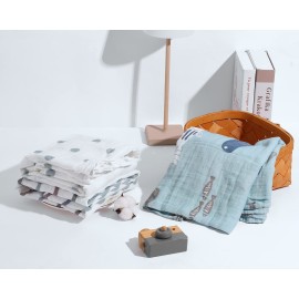 ONLYCUBBYA Muslin Baby Quilt 100% Cotton Newborn Blanket 47 X 47 2 Layers Muslin Swaddle for Boy and Girl (Ocean Series)