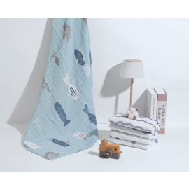 ONLYCUBBYA Muslin Baby Quilt 100% Cotton Newborn Blanket 47 X 47 2 Layers Muslin Swaddle for Boy and Girl (Ocean Series)