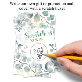 Haizct 50 Pack Watercolor Eucalyptus Blank Gift Certificate Scratch Off Cards for Small Business, Spa Beauty Makeup Hair Salon, Baby Shower, Country Wedding, Bridal Shower, Gold-GK080