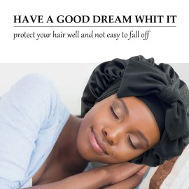 Satin Silk Hair Bonnet for Sleeping Large Bonnets with Tie Band Wrap with Adjustable Straps Cap Night Sleep Caps for Women Curly Braid Hair(Black,Black) Satin Silk Hair Bonnet for Sleeping Large Bonnets with Tie Band Wrap with Adjustable Straps Cap Night Sleep Caps for Women Curly Braid Hair(Black,Black)
