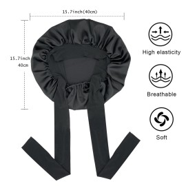 Satin Silk Hair Bonnet for Sleeping Large Bonnets with Tie Band Wrap with Adjustable Straps Cap Night Sleep Caps for Women Curly Braid Hair(Black,Black) Satin Silk Hair Bonnet for Sleeping Large Bonnets with Tie Band Wrap with Adjustable Straps Cap Night Sleep Caps for Women Curly Braid Hair(Black,Black)
