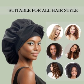Satin Silk Hair Bonnet for Sleeping Large Bonnets with Tie Band Wrap with Adjustable Straps Cap Night Sleep Caps for Women Curly Braid Hair(Black,Black) Satin Silk Hair Bonnet for Sleeping Large Bonnets with Tie Band Wrap with Adjustable Straps Cap Night Sleep Caps for Women Curly Braid Hair(Black,Black)
