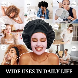 Satin Silk Hair Bonnet for Sleeping Large Bonnets with Tie Band Wrap with Adjustable Straps Cap Night Sleep Caps for Women Curly Braid Hair(Black,Black) Satin Silk Hair Bonnet for Sleeping Large Bonnets with Tie Band Wrap with Adjustable Straps Cap Night Sleep Caps for Women Curly Braid Hair(Black,Black)