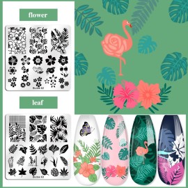 Biutee Nail Stamping Plates Set 15PCS Nail Art Stamper Scraper Nail Stamp Plates Kit with Storage Bag Gift Box Nail Stamp Template Kit Lace Flower Butterfly Star Holiday Design