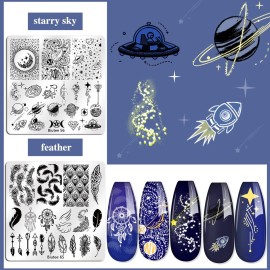 Biutee Nail Stamping Plates Set 15PCS Nail Art Stamper Scraper Nail Stamp Plates Kit with Storage Bag Gift Box Nail Stamp Template Kit Lace Flower Butterfly Star Holiday Design