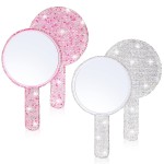 Bucherry 2 Pcs Rhinestone Hand Mirror Wedding Bling Hand Held Makeup Mirrors Adorable Dazzling Cosmetic Portable Decorative Personal for Women Bride Wedding Gift, Pink White