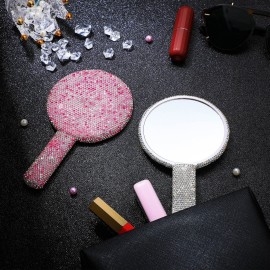 Bucherry 2 Pcs Rhinestone Hand Mirror Wedding Bling Hand Held Makeup Mirrors Adorable Dazzling Cosmetic Portable Decorative Personal for Women Bride Wedding Gift, Pink White