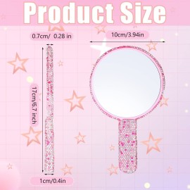 Bucherry 2 Pcs Rhinestone Hand Mirror Wedding Bling Hand Held Makeup Mirrors Adorable Dazzling Cosmetic Portable Decorative Personal for Women Bride Wedding Gift, Pink White